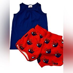 Hanna Andersson royal blue tank with orange with blue sloth shorts size 8/130